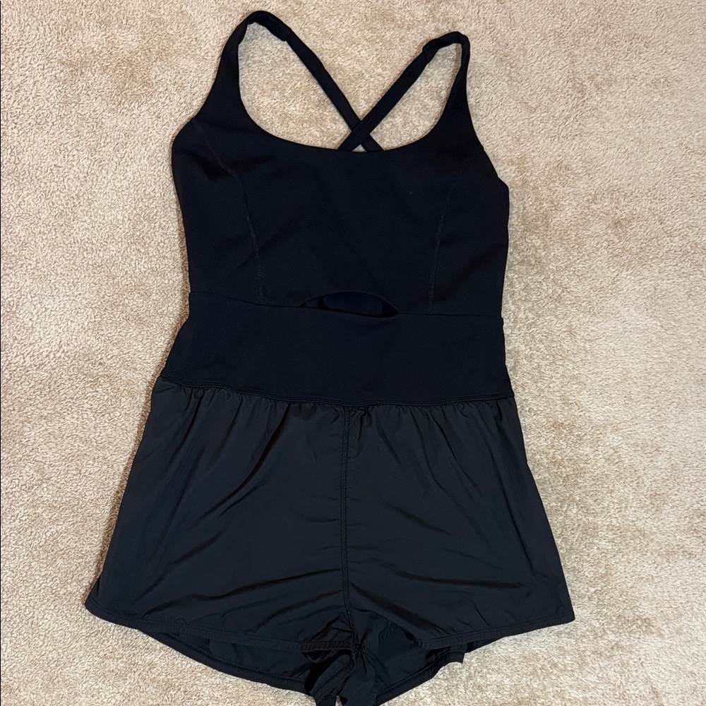 Free People Black Cross-Back Bodysuit